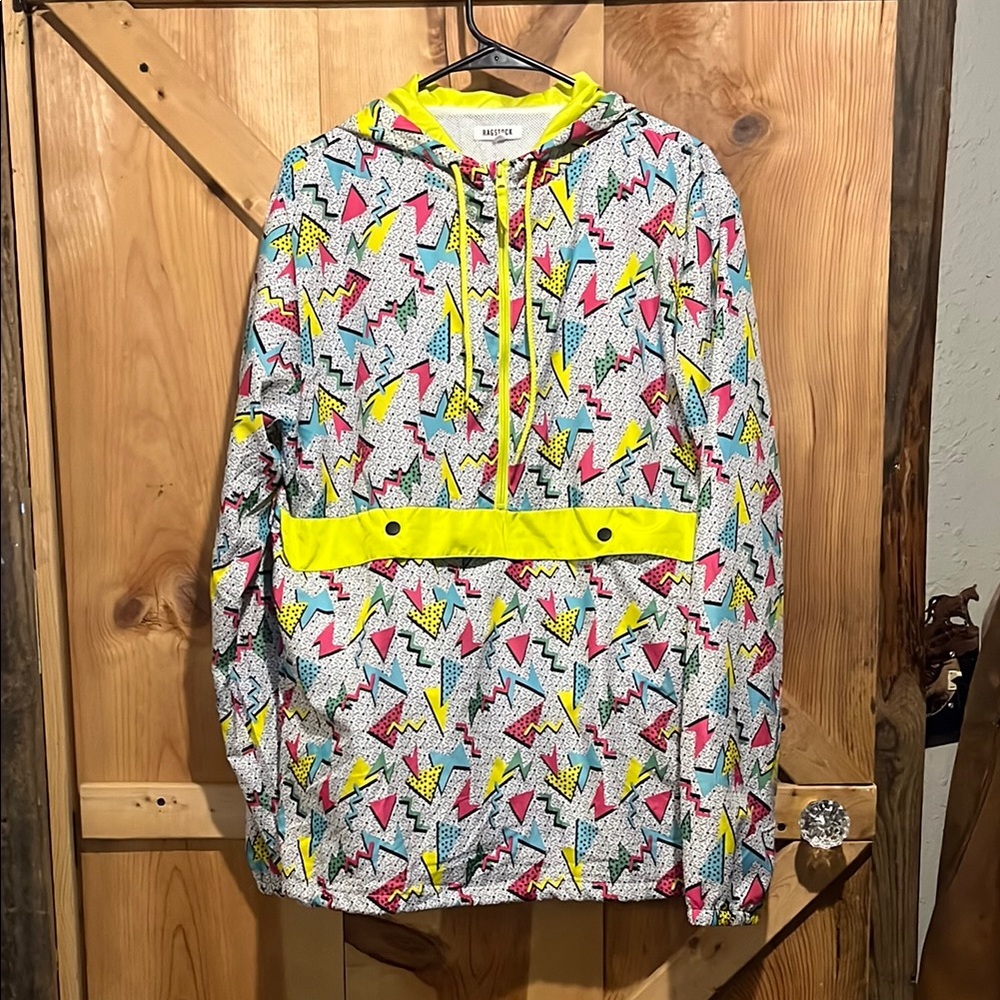 Bold Yellow and Pink Geometric Windbreaker
